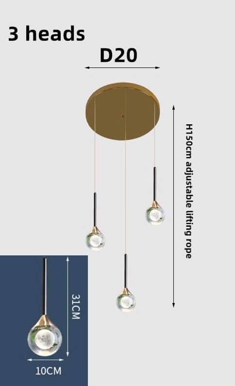 Crystal Drops Staircase Chandelier – Black, Gold or Silver, 1 to 5 Heads, 3 Colour Modes