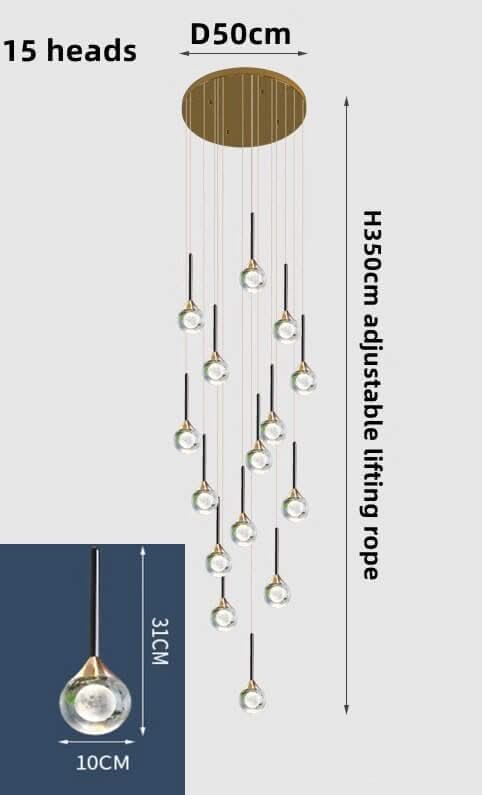 Crystal Drops Staircase Chandelier – Black, Gold or Silver, 1 to 5 Heads, 3 Colour Modes