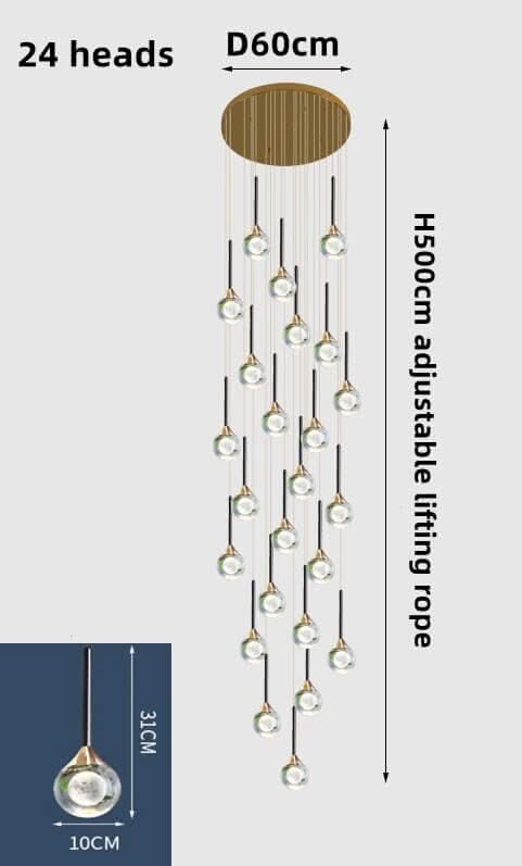 Crystal Drops Staircase Chandelier – Black, Gold or Silver, 1 to 5 Heads, 3 Colour Modes