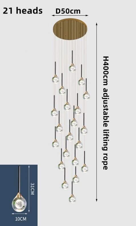 Crystal Drops Staircase Chandelier – Black, Gold or Silver, 1 to 5 Heads, 3 Colour Modes