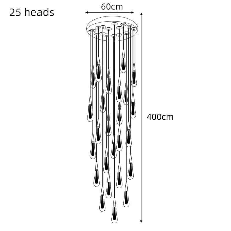 Crystal Drops Staircase Chandelier – Elegant LED Pendant, 3 to 28 Heads, 3 Colour Modes