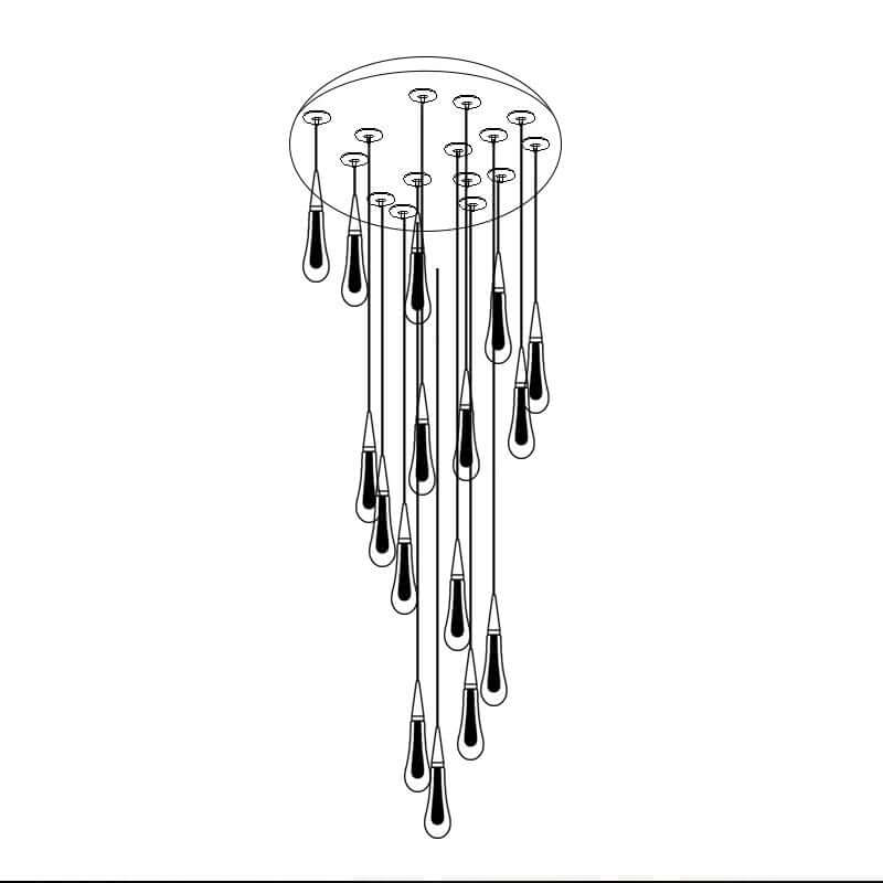 Crystal Drops Staircase Chandelier – Elegant LED Pendant, 3 to 28 Heads, 3 Colour Modes