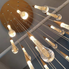 Crystal Drops Staircase Chandelier – Elegant LED Pendant, 3 to 28 Heads, 3 Colour Modes