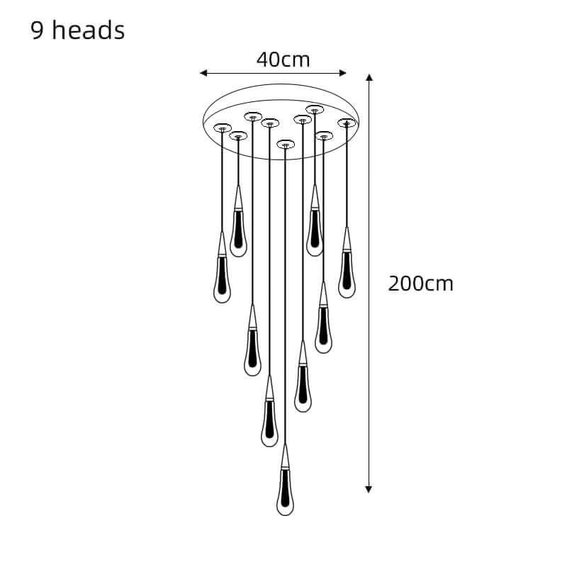 Crystal Drops Staircase Chandelier – Elegant LED Pendant, 3 to 28 Heads, 3 Colour Modes