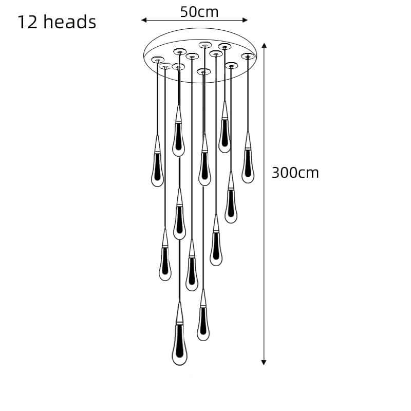 Crystal Drops Staircase Chandelier – Elegant LED Pendant, 3 to 28 Heads, 3 Colour Modes