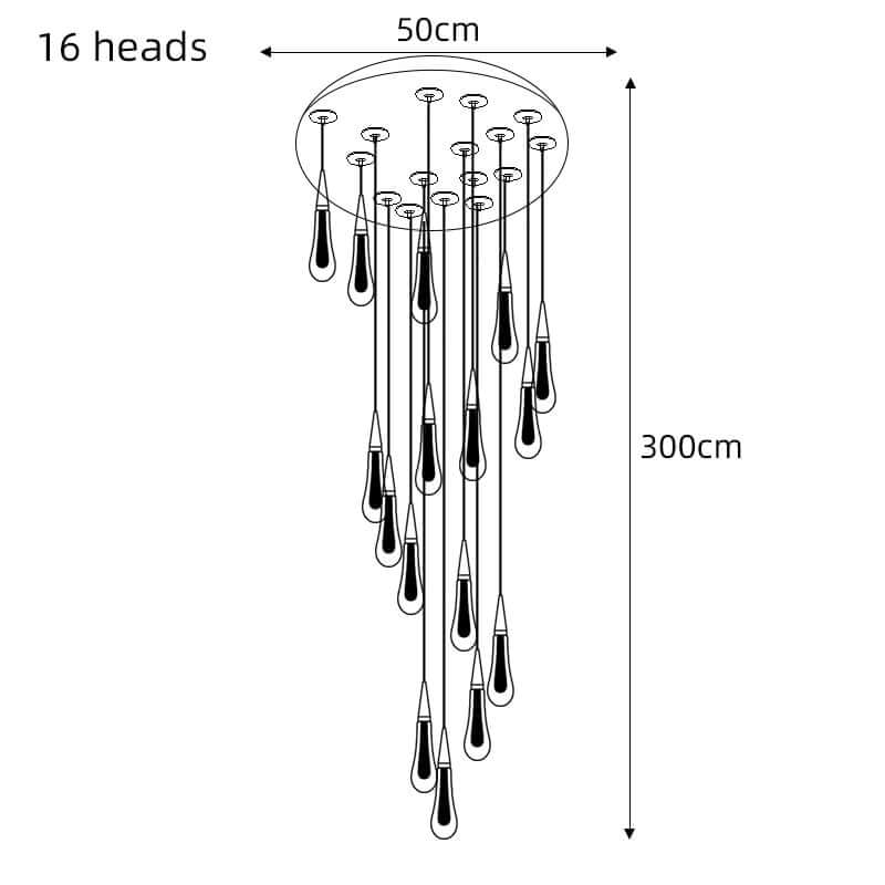 Crystal Drops Staircase Chandelier – Elegant LED Pendant, 3 to 28 Heads, 3 Colour Modes