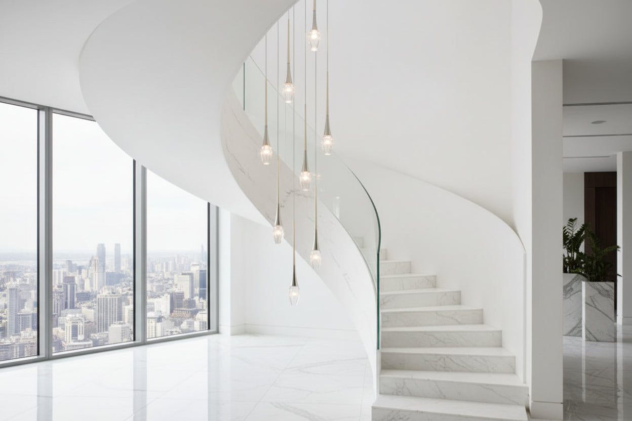 Crystal Drops Staircase Chandelier – Exquisite LED Pendant, 1 to 25 Lights, Warm & Cool White