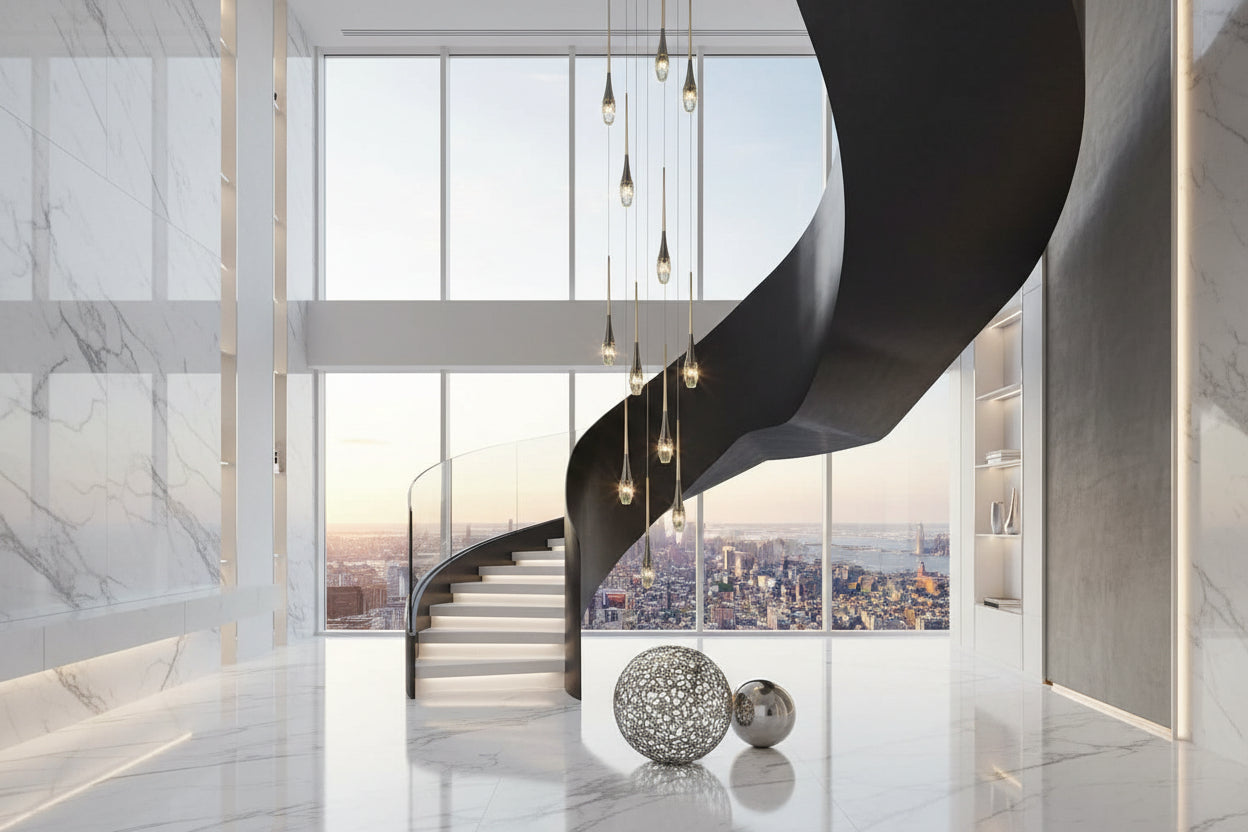 Crystal Drops Staircase Chandelier – Exquisite LED Pendant, 1 to 25 Lights, Warm & Cool White