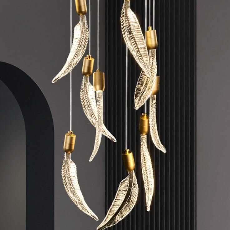 Crystal Feather Staircase Chandelier – Aluminium & Acrylic LED Spiral, 6 to 26 Lights