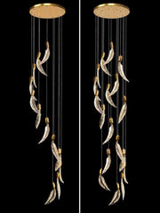 Crystal Feather Staircase Chandelier – Aluminium & Acrylic LED Spiral, 6 to 26 Lights