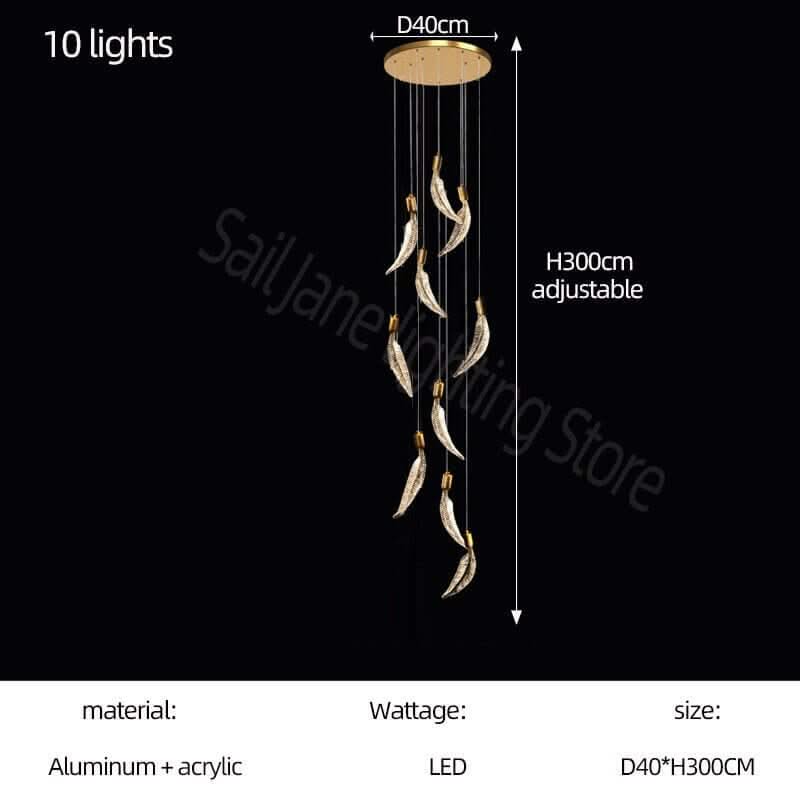Crystal Feather Staircase Chandelier – Aluminium & Acrylic LED Spiral, 6 to 26 Lights