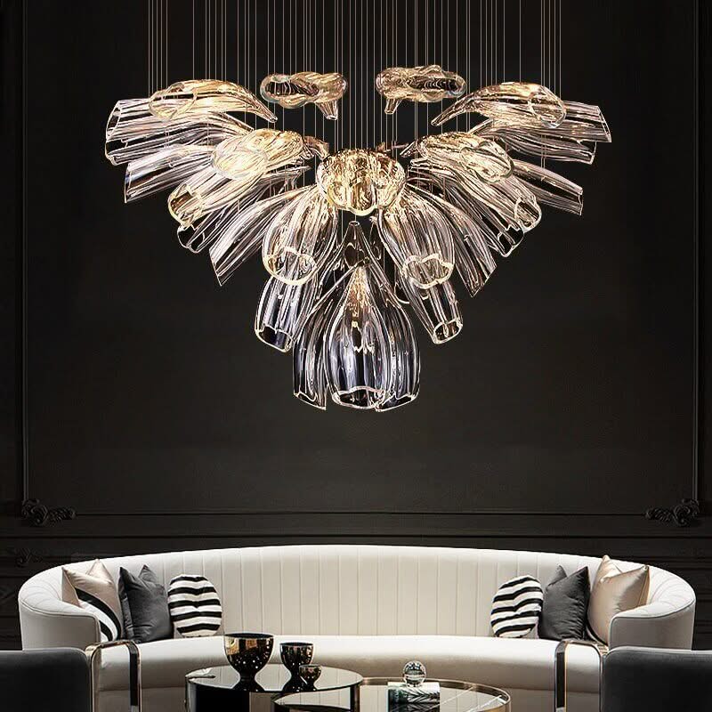 Crystal Glass Petals Chandelier – Chrome & Gold Dimmable in D60 or D80cm