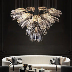 Crystal Glass Petals Chandelier – Chrome & Gold Dimmable in D60 or D80cm