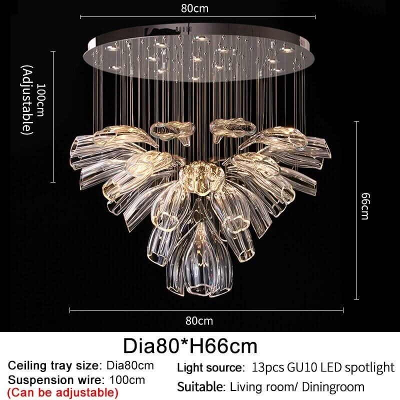 Crystal Glass Petals Chandelier – Chrome & Gold Dimmable in D60 or D80cm