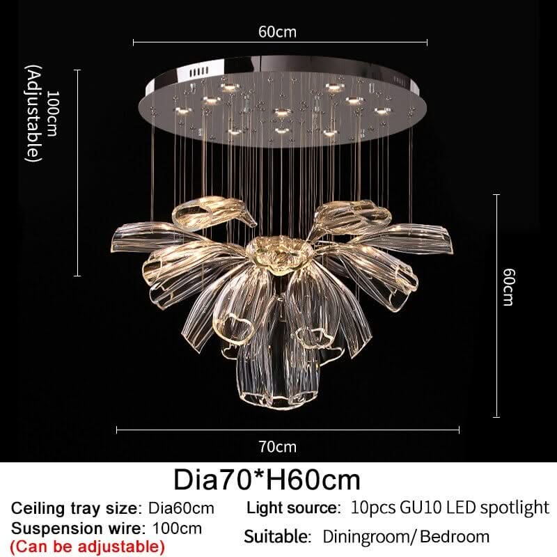 Crystal Glass Petals Chandelier – Chrome & Gold Dimmable in D60 or D80cm