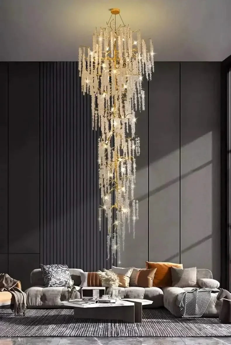Crystal Grapes Vale Staircase Chandelier – Plated Crystal LED, Warm, Cool & Tri-Colour