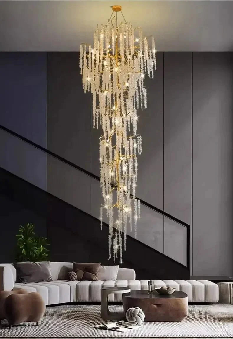 Crystal Grapes Vale Staircase Chandelier – Plated Crystal LED, Warm, Cool & Tri-Colour