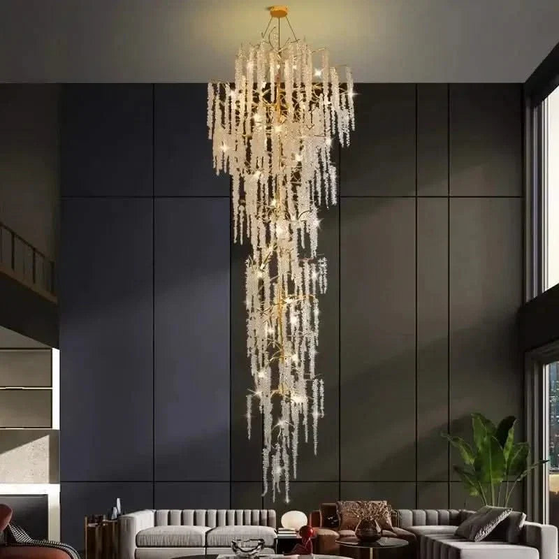 Crystal Grapes Vale Staircase Chandelier – Plated Crystal LED, Warm, Cool & Tri-Colour