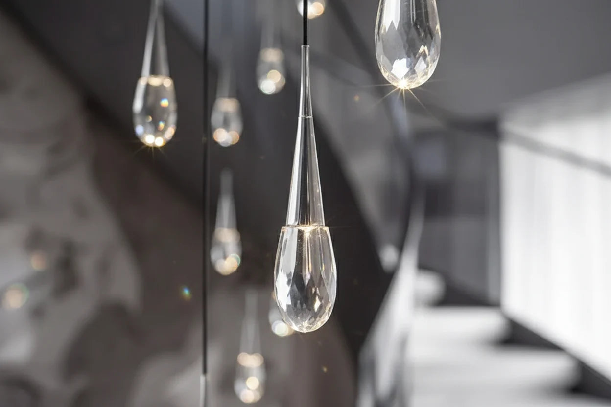 Crystal K9 Drops Staircase Chandelier – Luxury Cascading Pendant Light