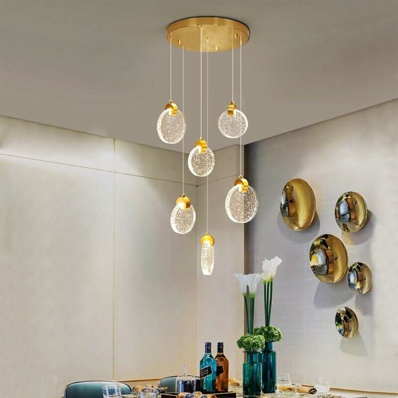 Crystal Rings Staircase Chandelier – Gold or Silver, 1 to 30 Heads, 3 Colour Modes