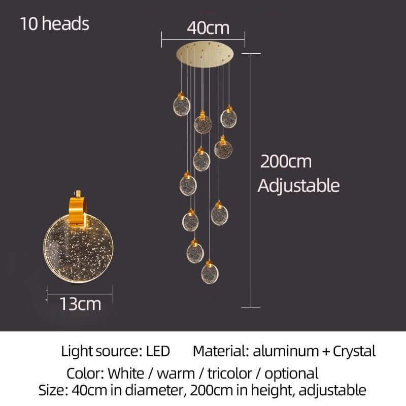 Crystal Rings Staircase Chandelier – Gold or Silver, 1 to 30 Heads, 3 Colour Modes