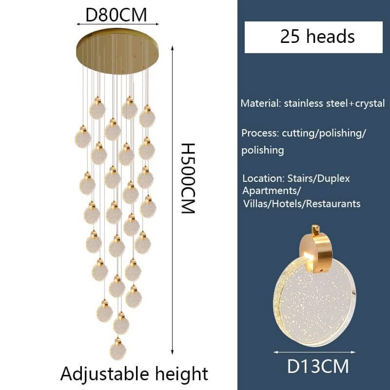 Crystal Rings Staircase Chandelier – Gold or Silver, 1 to 30 Heads, 3 Colour Modes