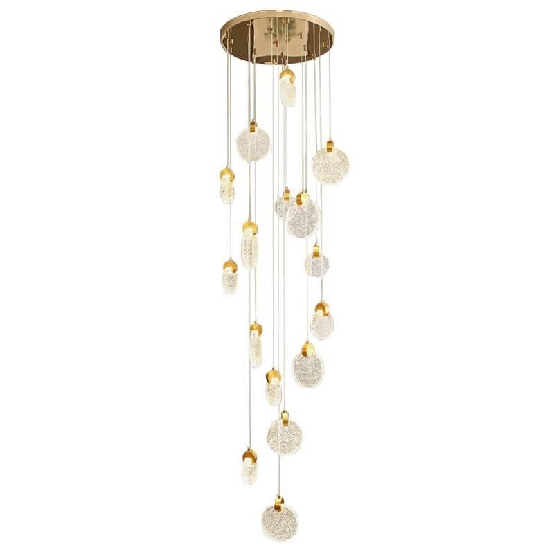 Crystal Rings Staircase Chandelier – Gold or Silver, 1 to 30 Heads, 3 Colour Modes