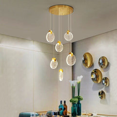 Crystal Rings Staircase Chandelier – Gold or Silver, 1 to 30 Heads, 3 Colour Modes