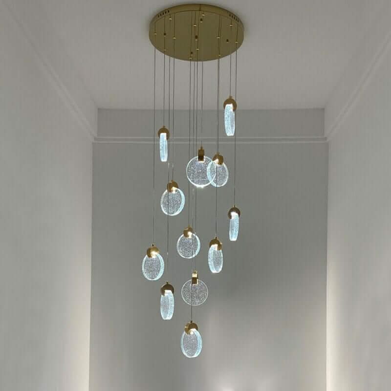 Crystal Rings Staircase Chandelier – Gold or Silver, 1 to 30 Heads, 3 Colour Modes