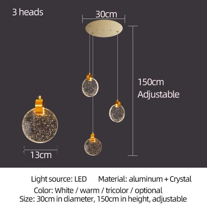 Crystal Rings Staircase Chandelier – Gold or Silver, 1 to 30 Heads, 3 Colour Modes