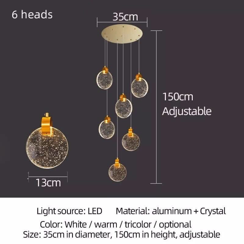 Crystal Rings Staircase Chandelier – Gold or Silver, 1 to 30 Heads, 3 Colour Modes