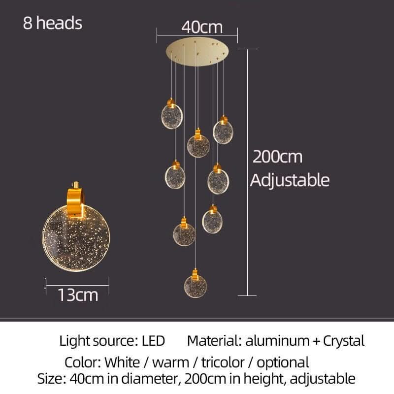 Crystal Rings Staircase Chandelier – Gold or Silver, 1 to 30 Heads, 3 Colour Modes