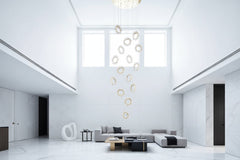 Crystal Rings Stairs Chandelier – Elegant Multi-Ring LED Pendant, 3 to 32 Lights, Dimmable Option
