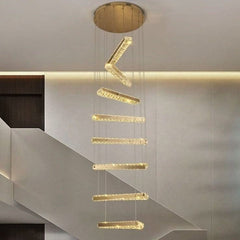 Crystal Rotating Bars Staircase Chandelier – Luxury LED Pendant, 8 or 10 Heads, Tri-Colour Remote