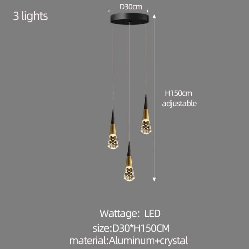 Crystal Spiral Cones Staircase Chandelier – Plated LED Pendant, 1 to 20 Heads, Dimmable Option