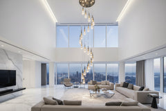 Crystal Spiral Cones Staircase Chandelier – Plated LED Pendant, 1 to 20 Heads, Dimmable Option