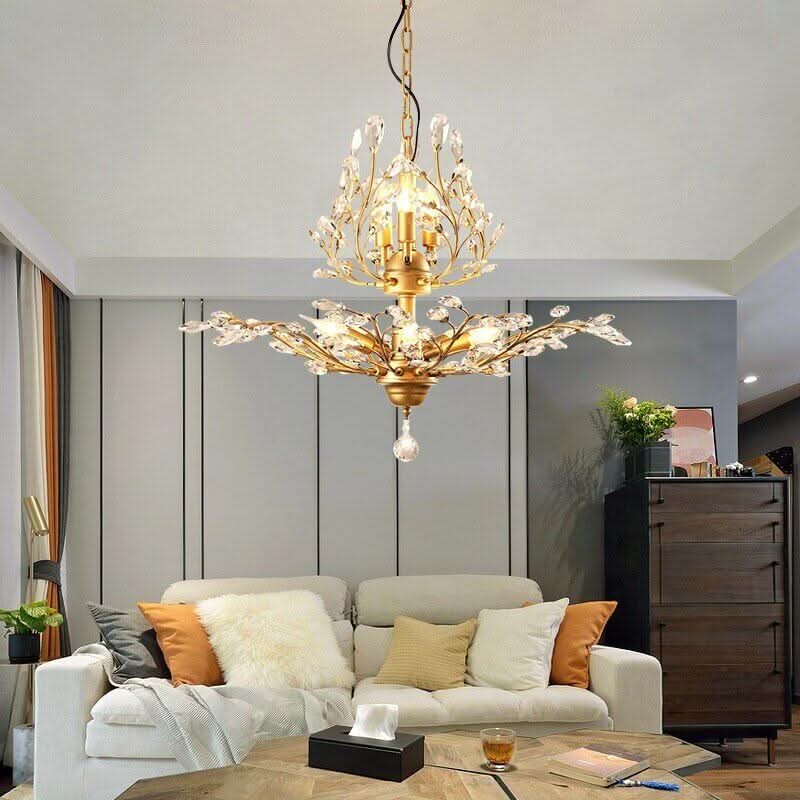 Crystal Tree Chandelier – Black & Gold in 3 to 12 Lights, 3 Colour Temperatures