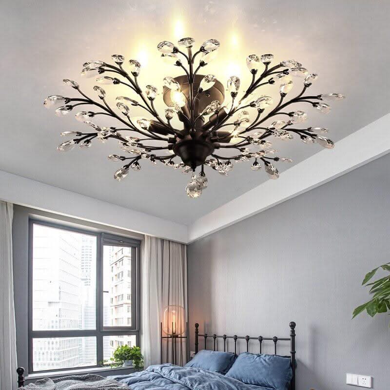 Crystal Tree Chandelier – Black & Gold in 3 to 12 Lights, 3 Colour Temperatures