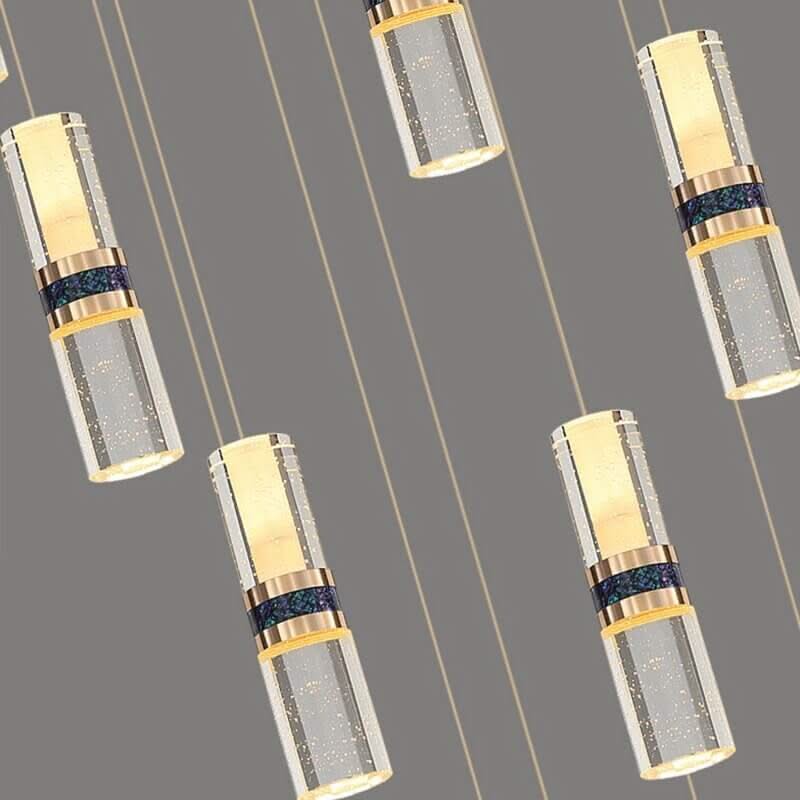 Crystal Tubes Staircase Chandelier – Gold LED Pendant, 3 to 18 Lights, Dimmable Option