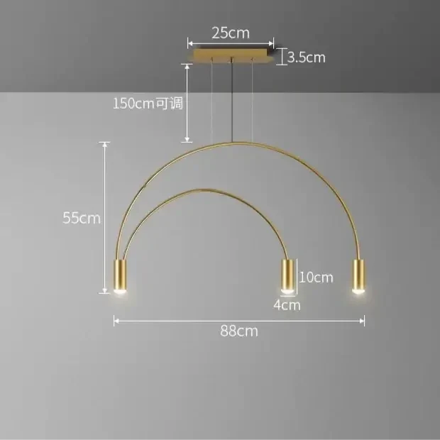 Curve Gold Hanging Chandelier – 3, 5 & 8 Heads, Warm & Cool White, Knob Switch