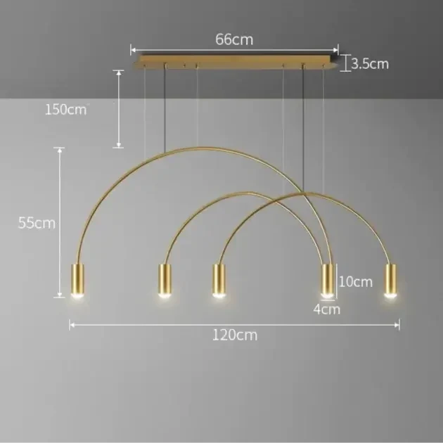 Curve Gold Hanging Chandelier – 3, 5 & 8 Heads, Warm & Cool White, Knob Switch
