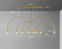 Curve Gold Hanging Chandelier – 3, 5 & 8 Heads, Warm & Cool White, Knob Switch