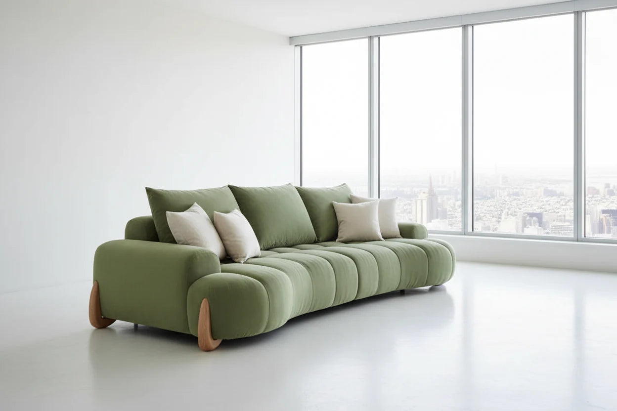 Curved Luxe Velvet Sofa Set – Ribbed Bouclé Living Room Sofa