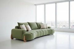 Curved Luxe Velvet Sofa Set – Ribbed Bouclé Living Room Sofa