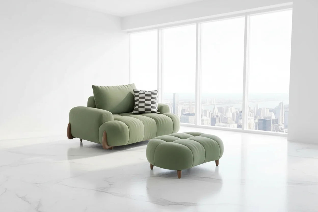 Curved Luxe Velvet Sofa Set – Ribbed Bouclé Living Room Sofa