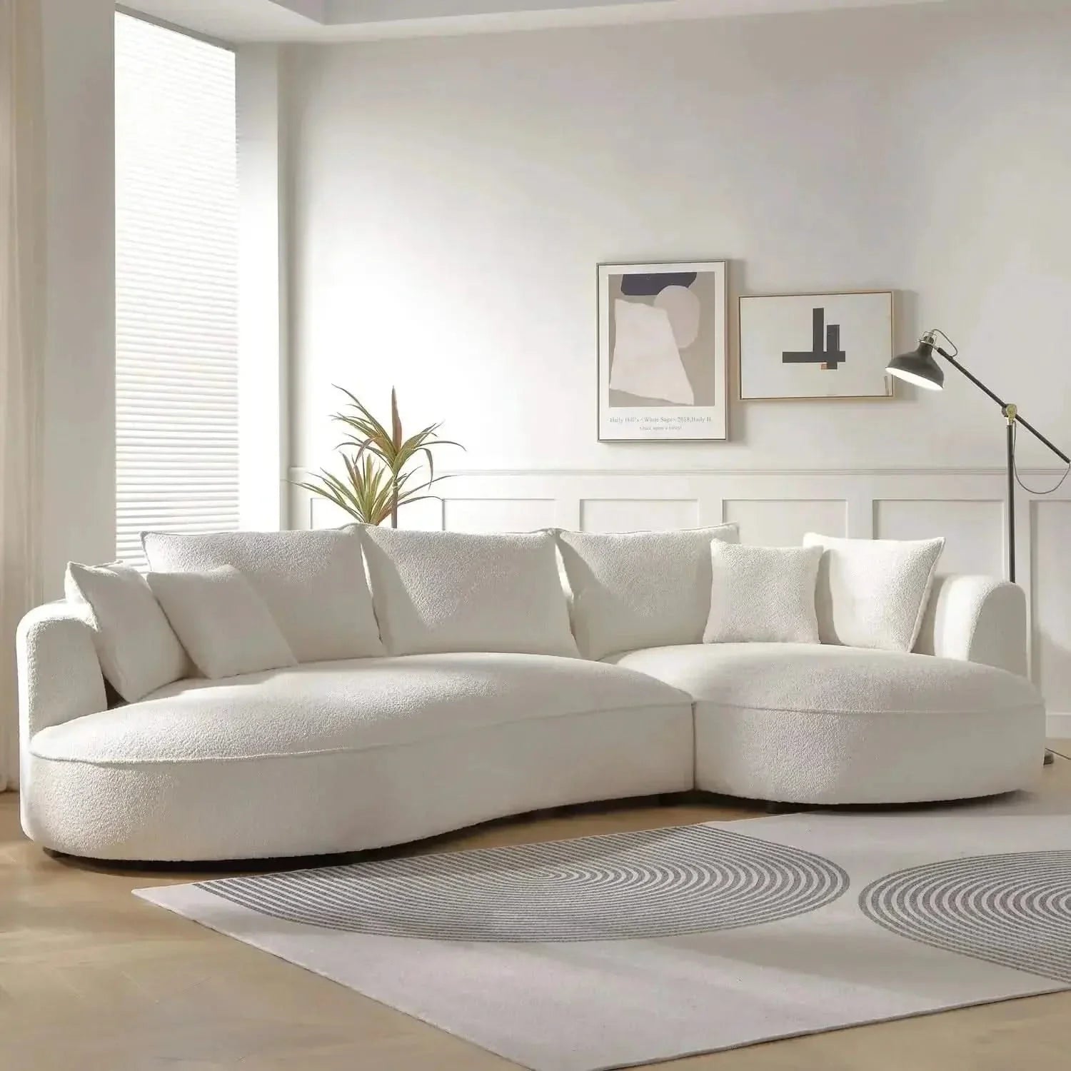 Curved Sectional Boucle Sofa Couch | L-Shaped Boucle Corner Sofa