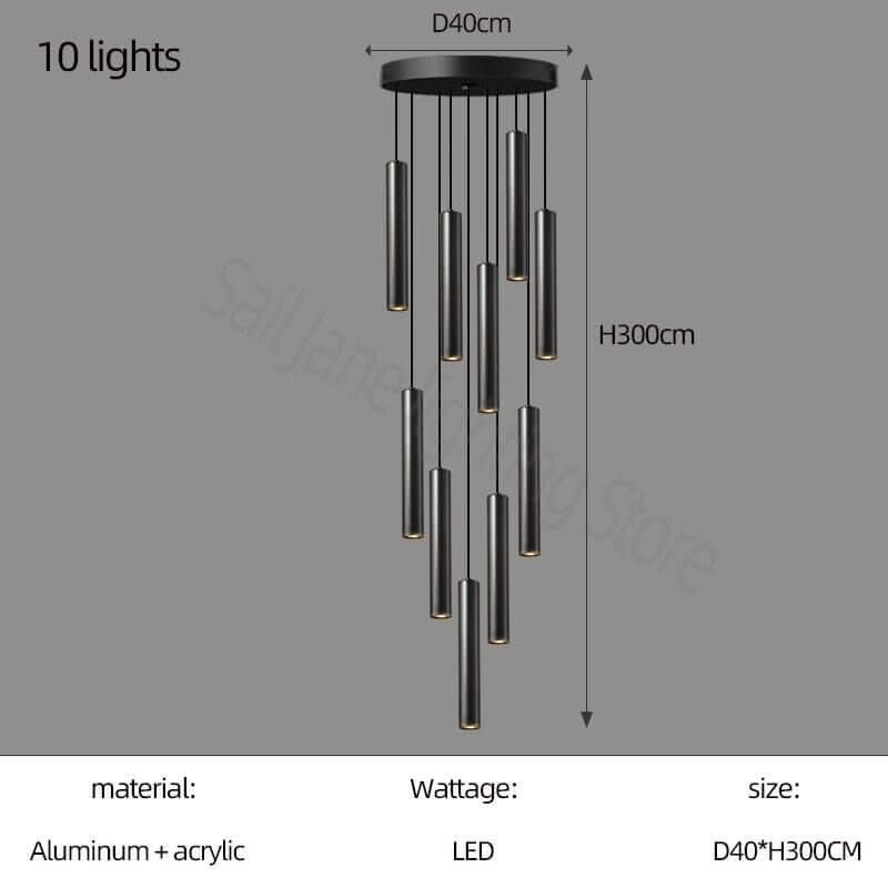 Cylindrical Pendant Staircase Chandelier – Modern LED Multi-Light Fixture, 1 to 15 Lights