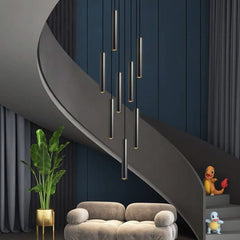 Cylindrical Pendant Staircase Chandelier – Modern LED Multi-Light Fixture, 1 to 15 Lights