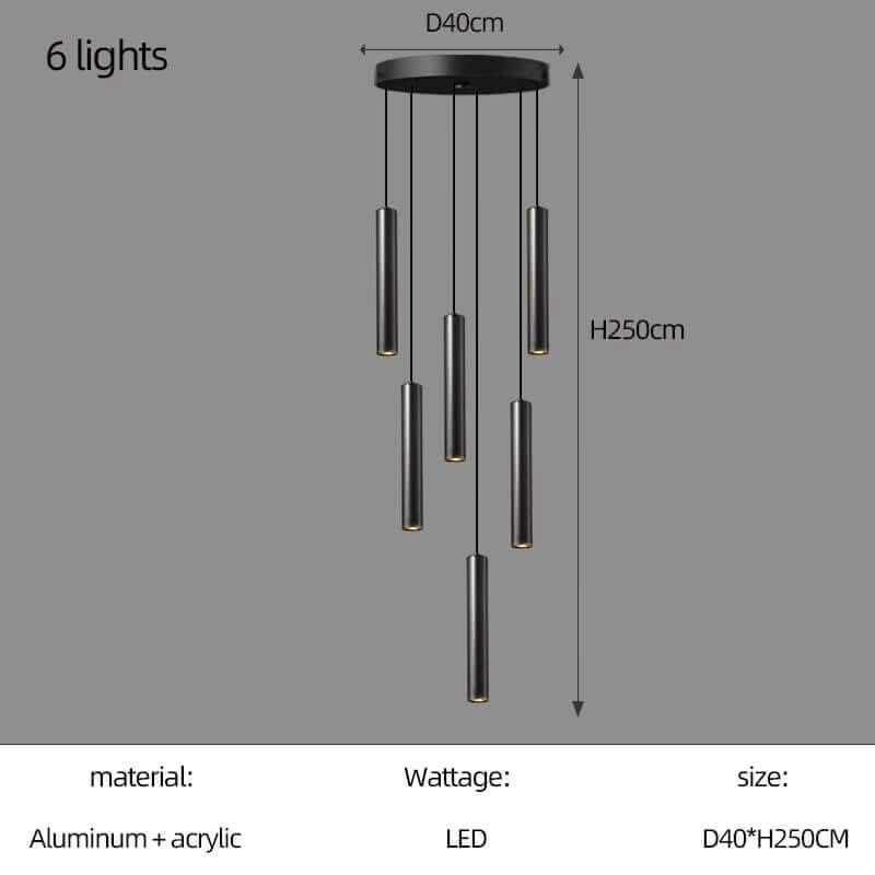 Cylindrical Pendant Staircase Chandelier – Modern LED Multi-Light Fixture, 1 to 15 Lights