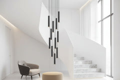 Cylindrical Pendant Staircase Chandelier – Modern LED Multi-Light Fixture, 1 to 15 Lights